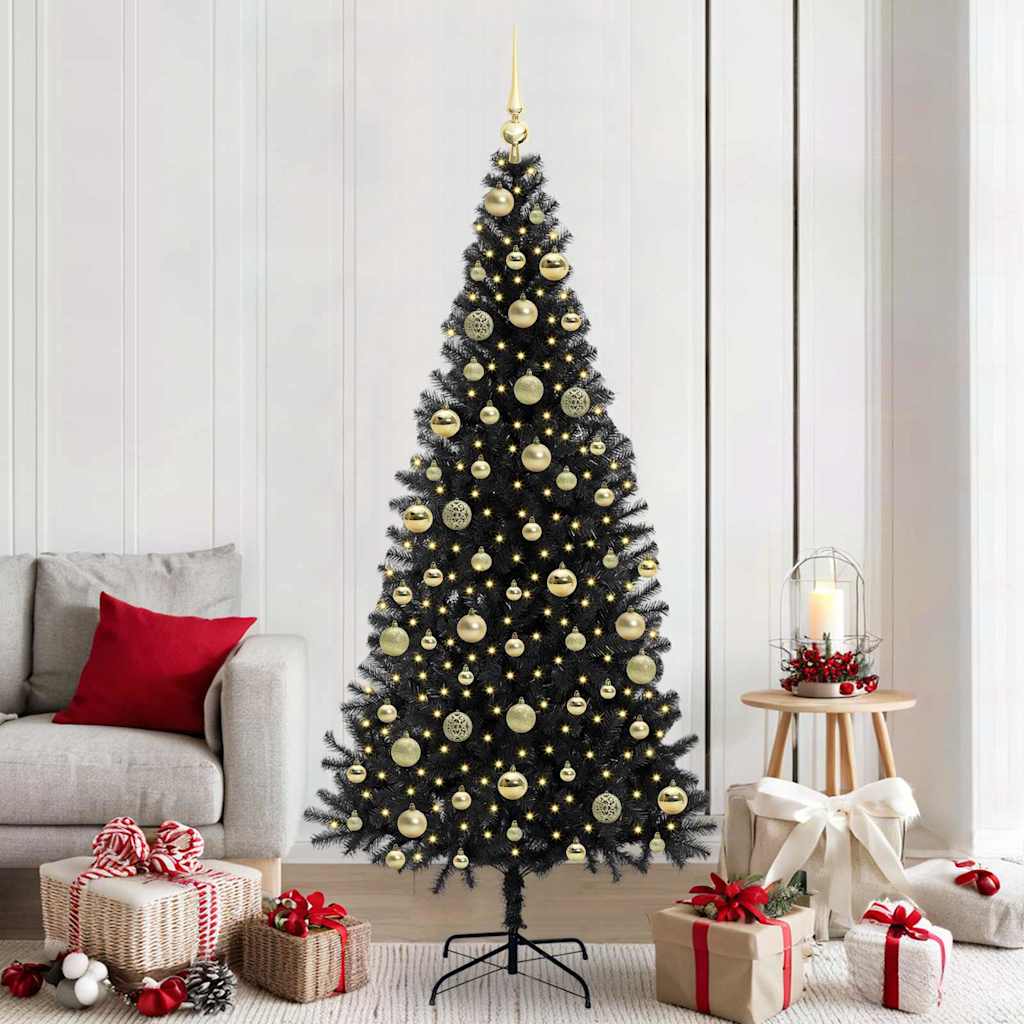 Juletræ med 300 LED'er med stativ Sort 210 cm PVC