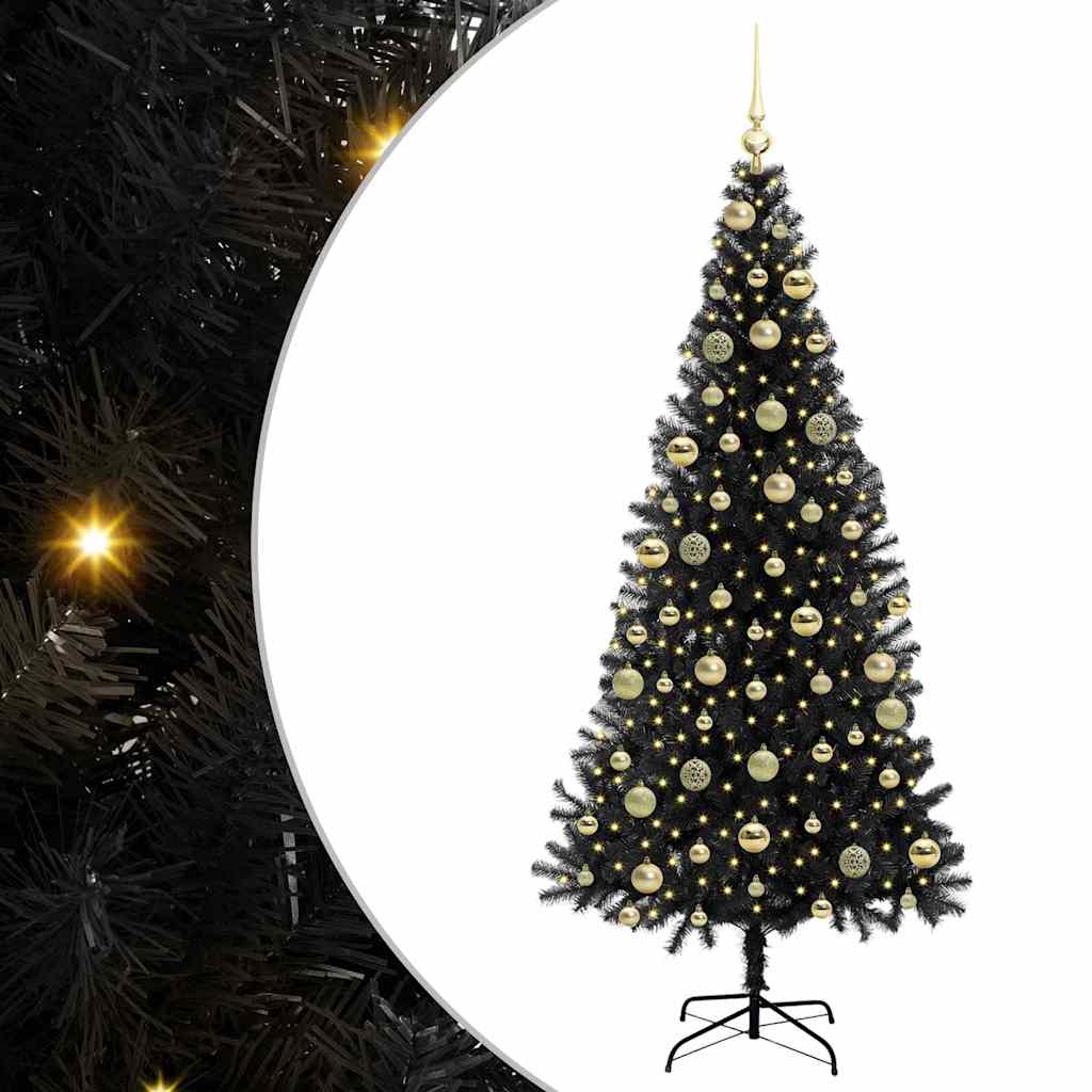 Juletræ med 300 LED'er med stativ Sort 210 cm PVC