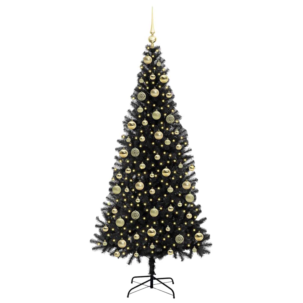 Juletræ med 300 LED'er med stativ Sort 210 cm PVC