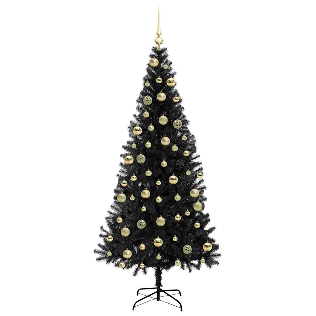 Juletræ med 300 LED'er med stativ Sort 210 cm PVC