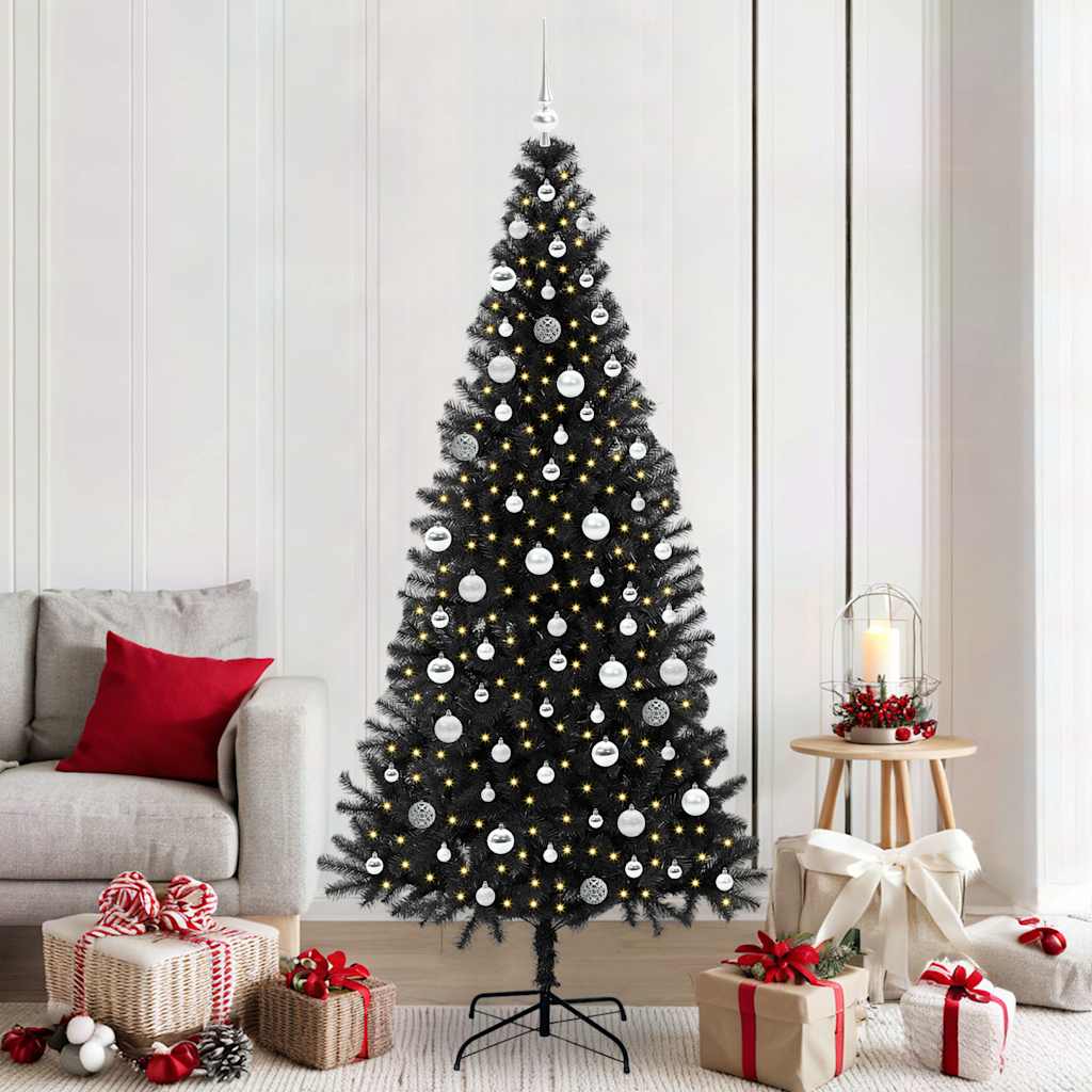 Juletræ med 300 LED'er med stativ Sort 210 cm PVC