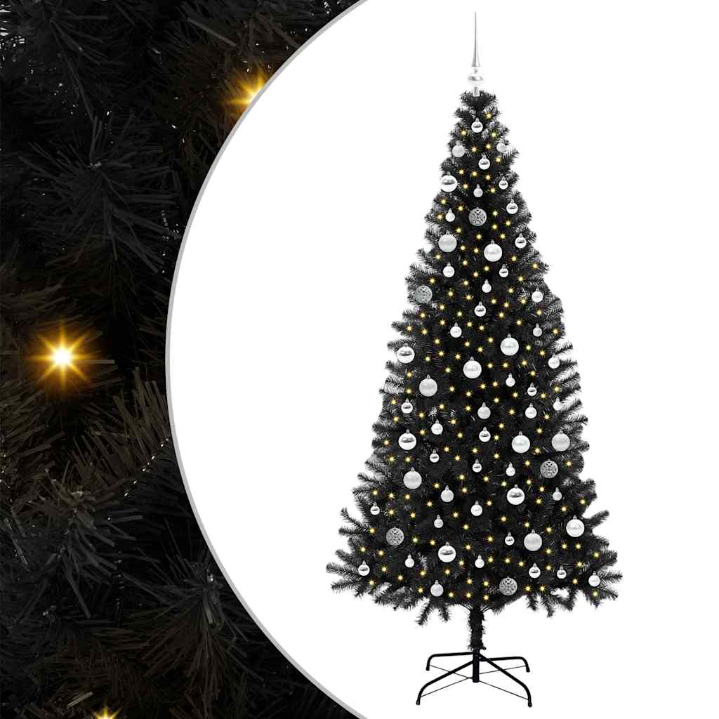 Juletræ med 300 LED'er med stativ Sort 210 cm PVC
