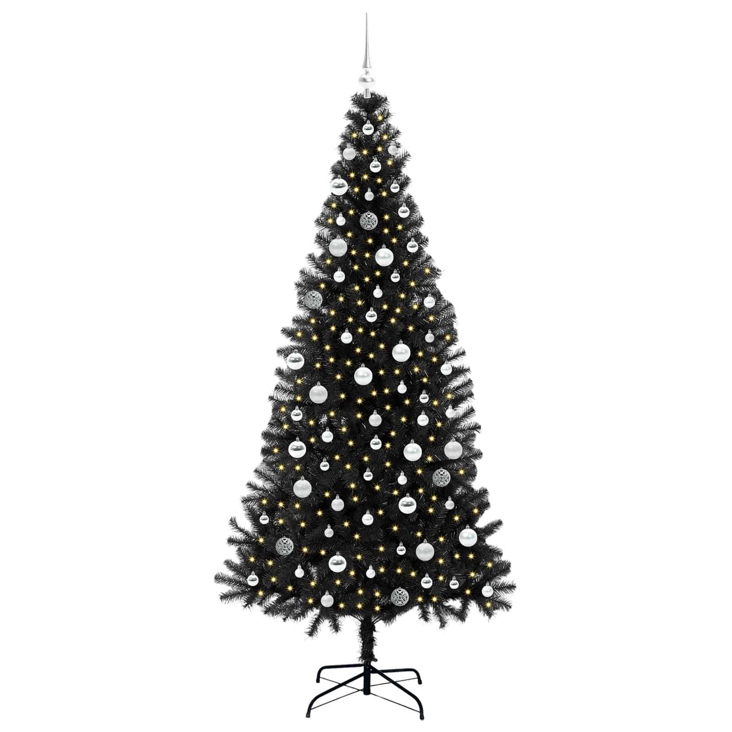 Juletræ med 300 LED'er med stativ Sort 210 cm PVC