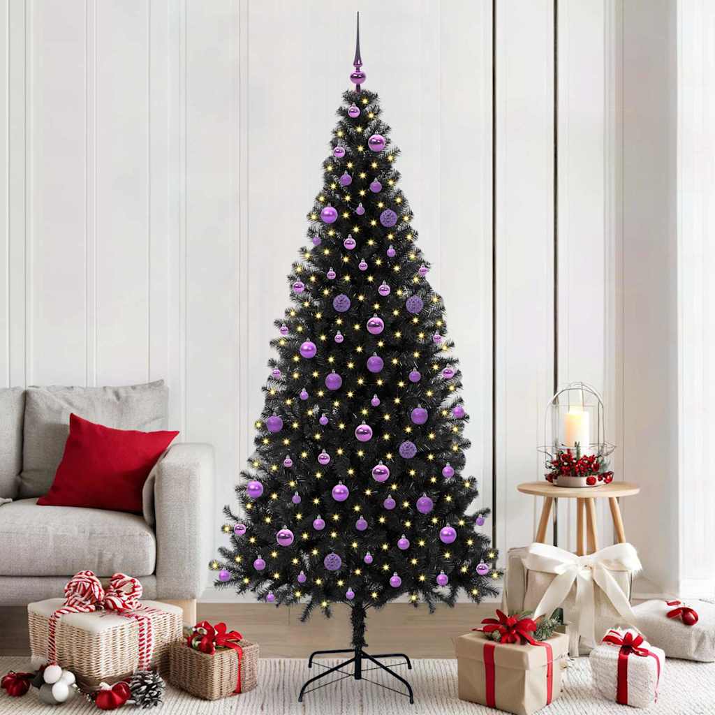 Juletræ med 300 LED'er med stativ Sort 210 cm PVC