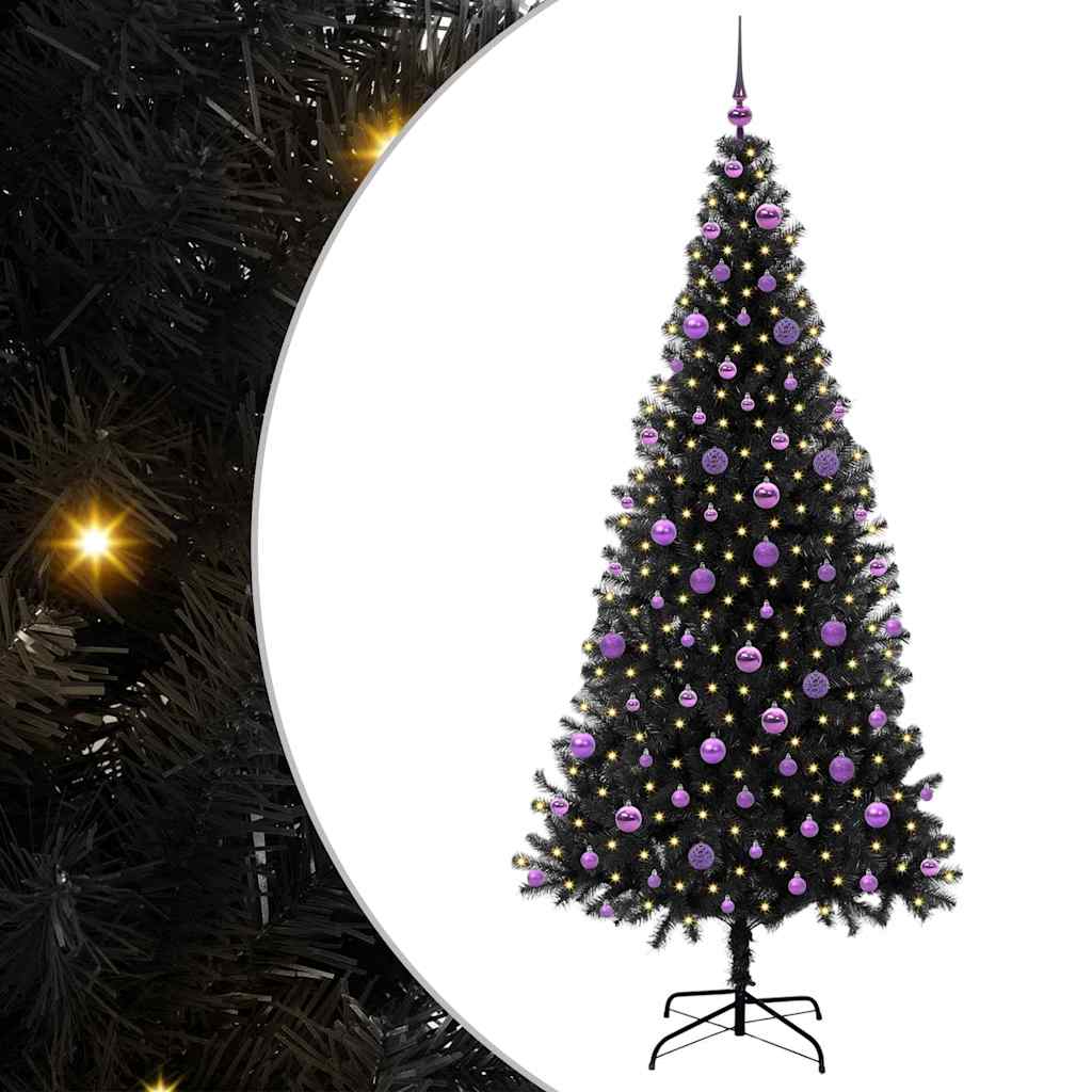 Juletræ med 300 LED'er med stativ Sort 210 cm PVC