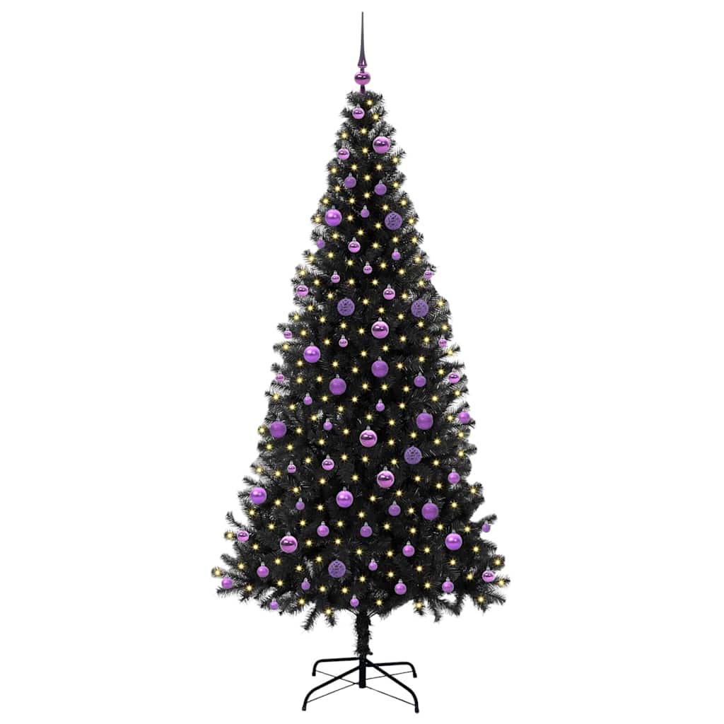 Juletræ med 300 LED'er med stativ Sort 210 cm PVC