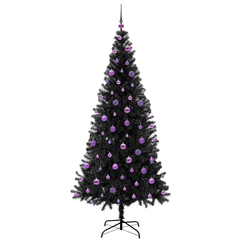 Juletræ med 300 LED'er med stativ Sort 210 cm PVC