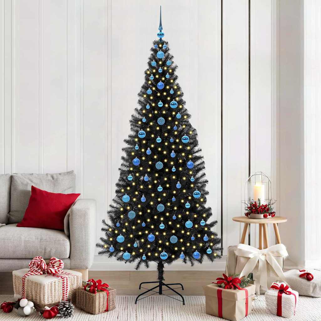 Juletræ med 300 LED'er med stativ Sort 210 cm PVC