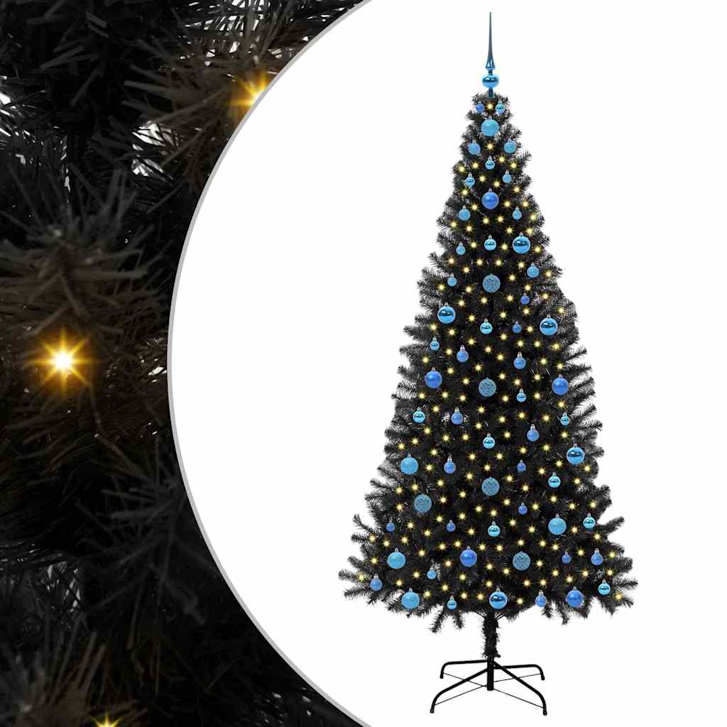 Juletræ med 300 LED'er med stativ Sort 210 cm PVC