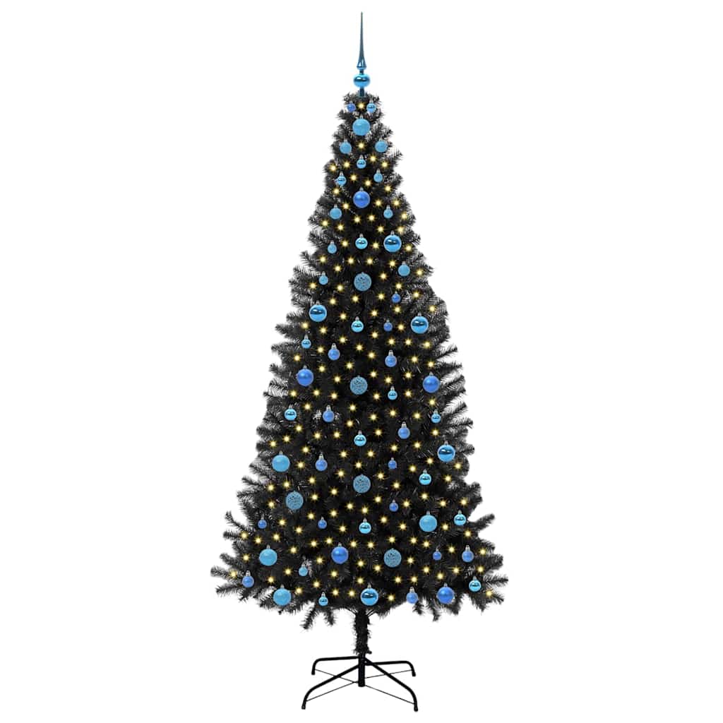 Juletræ med 300 LED'er med stativ Sort 210 cm PVC
