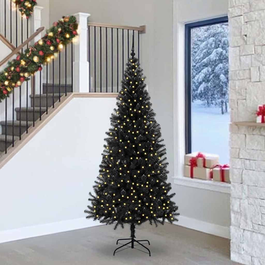 Juletræ med 300 LED'er med stativ Sort 240 cm PVC