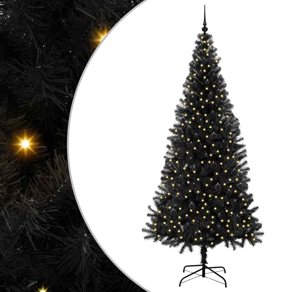 Juletræ med 300 LED'er med stativ Sort 240 cm PVC