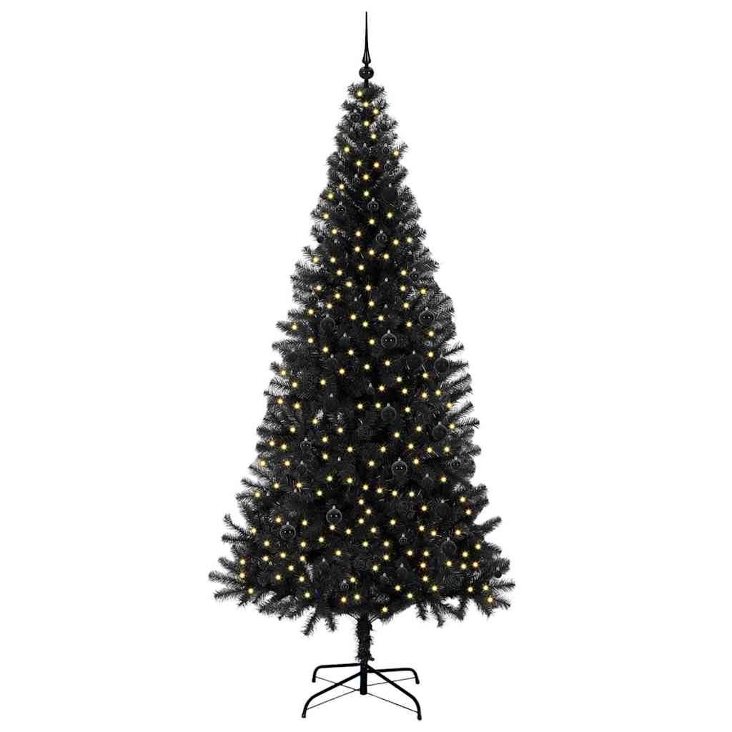 Juletræ med 300 LED'er med stativ Sort 240 cm PVC