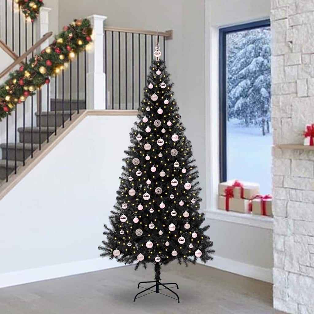 Juletræ med 300 LED'er med stativ Sort 240 cm PVC