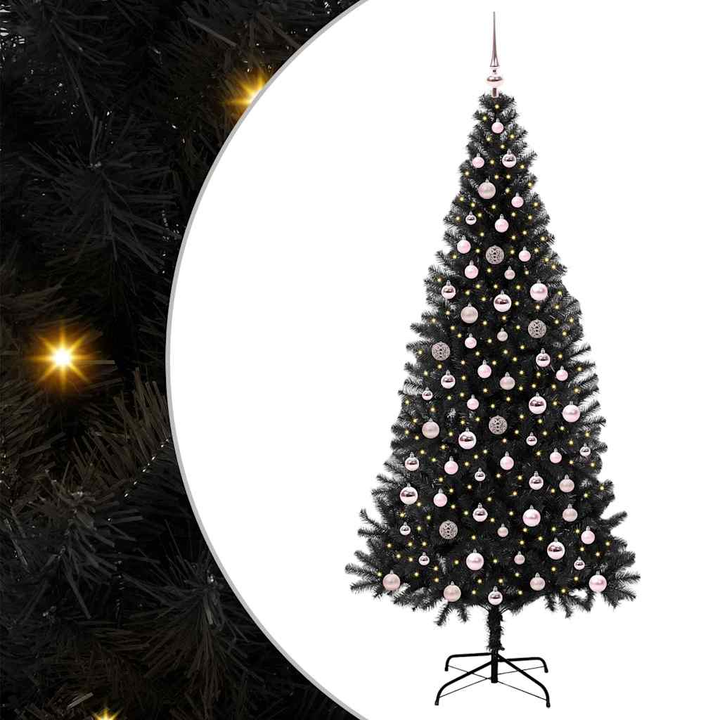 Juletræ med 300 LED'er med stativ Sort 240 cm PVC