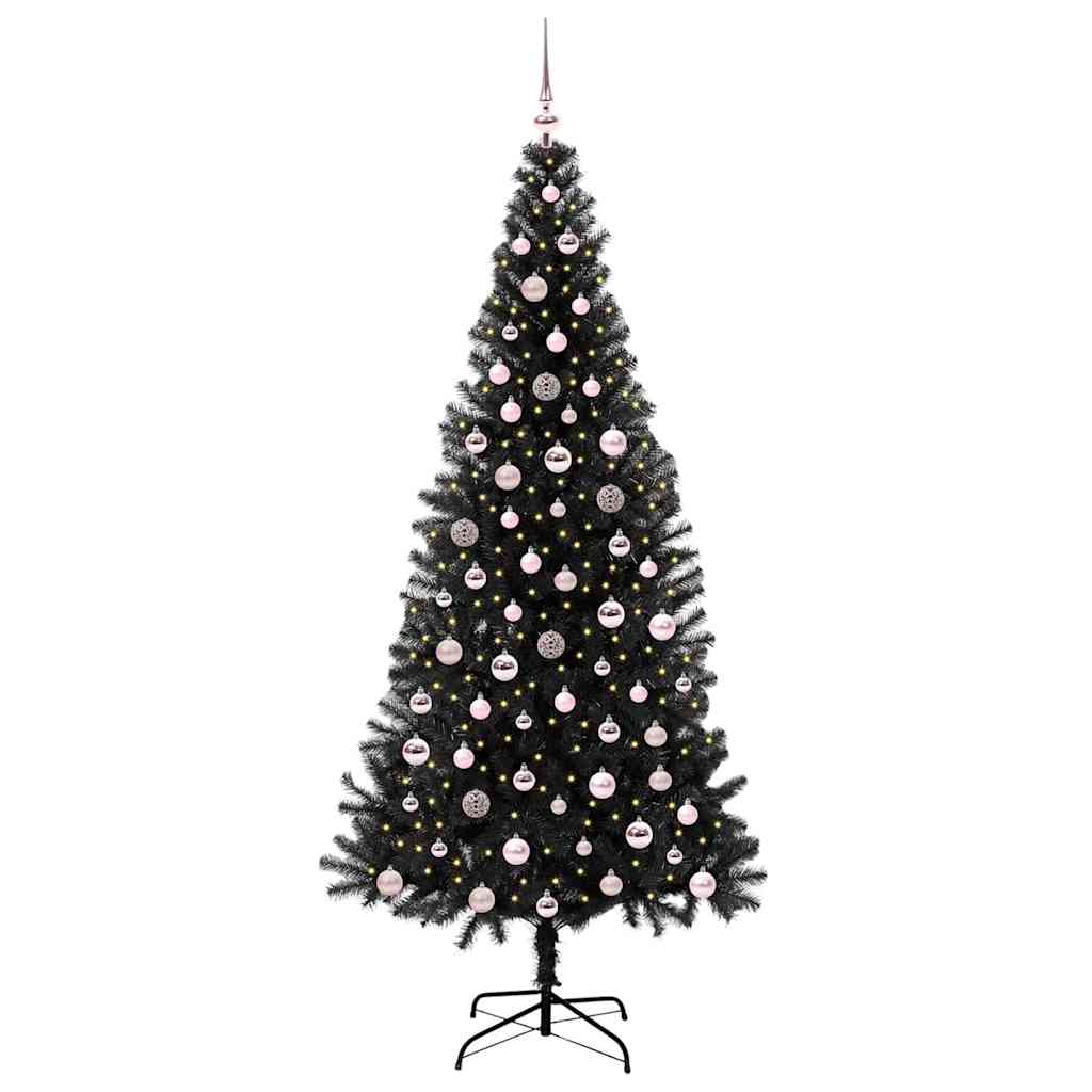 Juletræ med 300 LED'er med stativ Sort 240 cm PVC