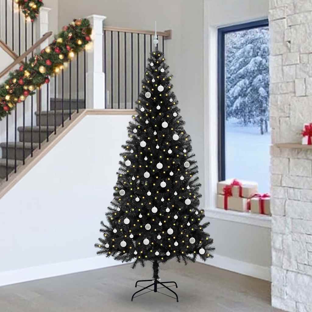 Juletræ med 300 LED'er med stativ Sort 240 cm PVC