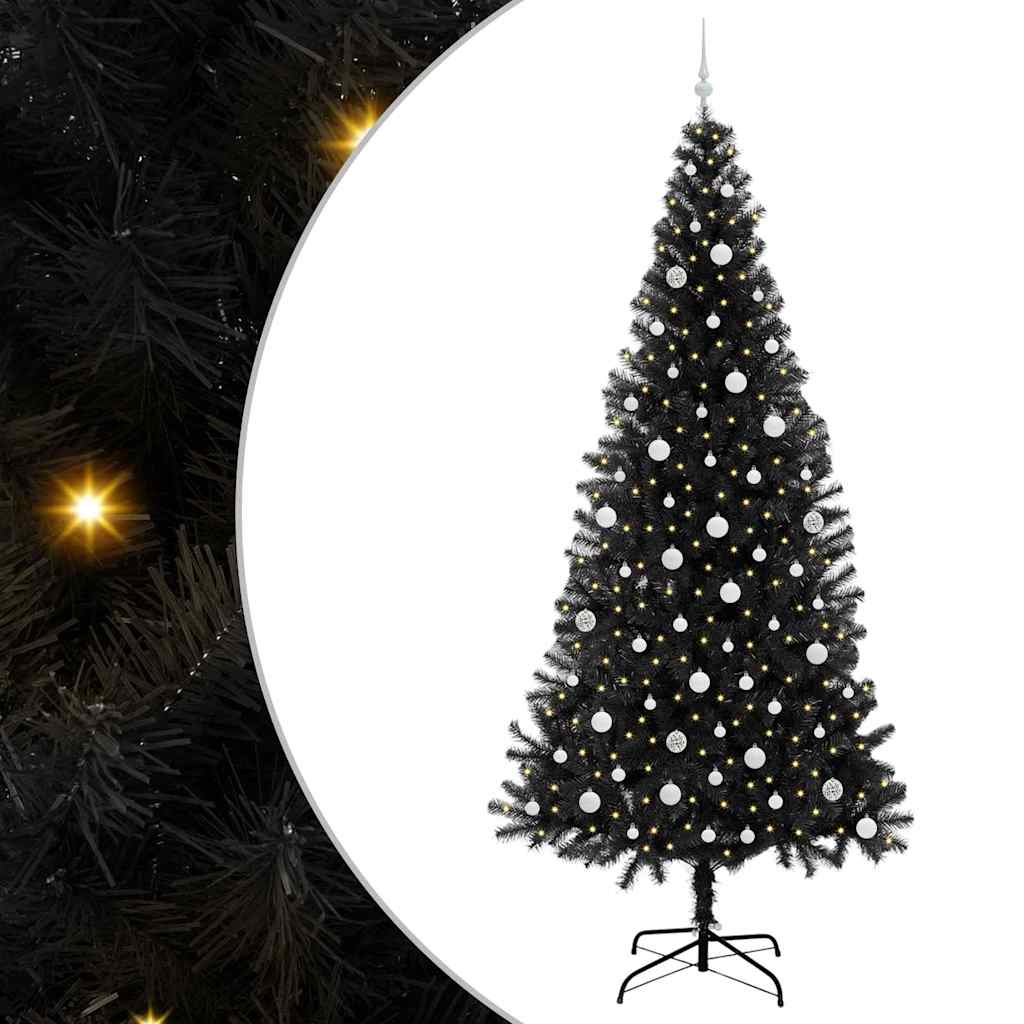 Juletræ med 300 LED'er med stativ Sort 240 cm PVC