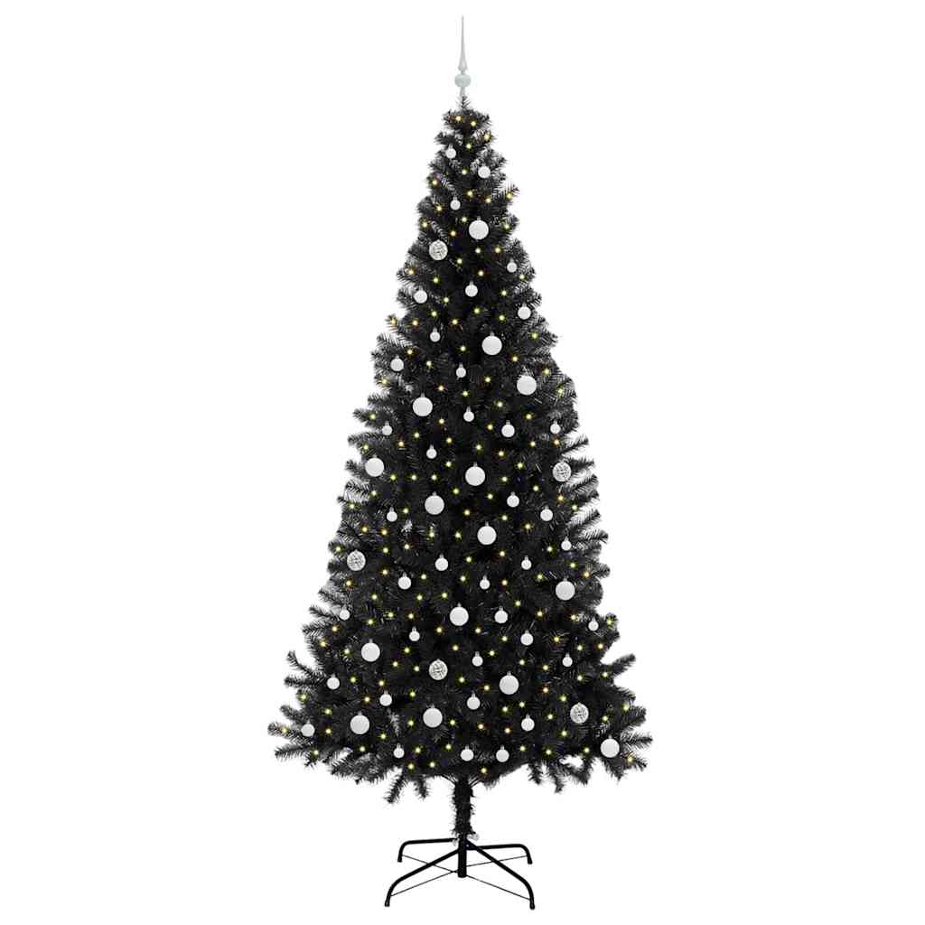 Juletræ med 300 LED'er med stativ Sort 240 cm PVC