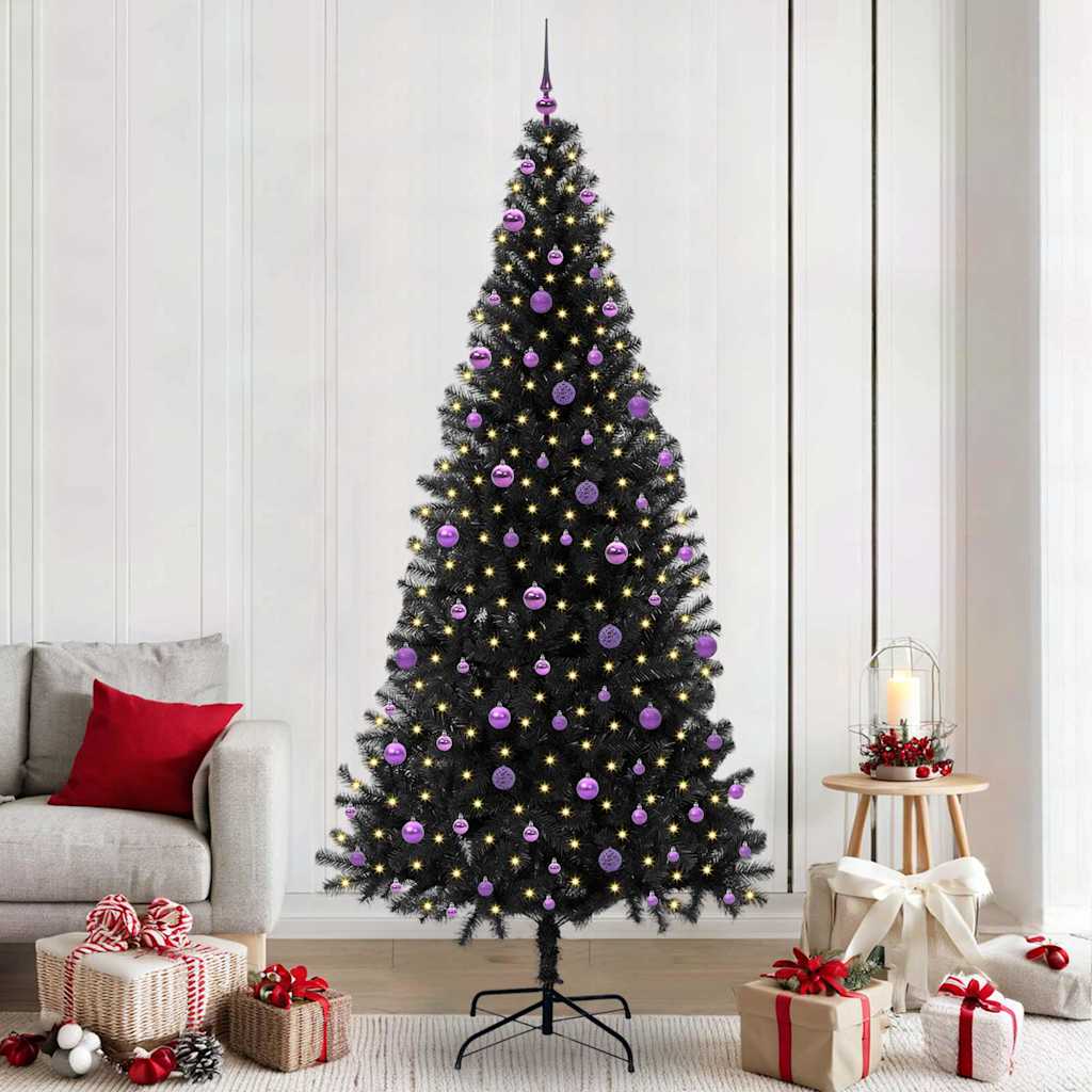 Juletræ med 300 LED'er med stativ Sort 240 cm PVC