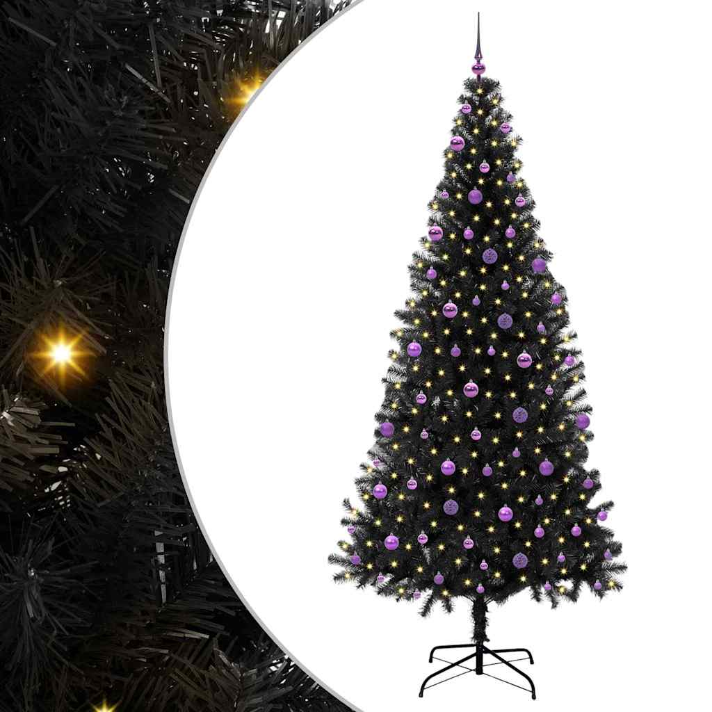 Juletræ med 300 LED'er med stativ Sort 240 cm PVC