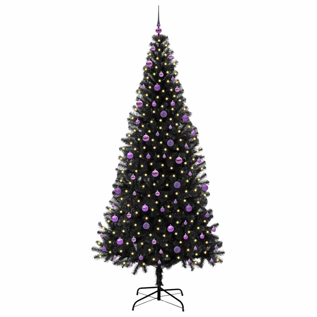 Juletræ med 300 LED'er med stativ Sort 240 cm PVC