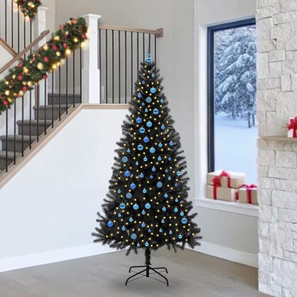 Juletræ med 300 LED'er med stativ Sort 240 cm PVC