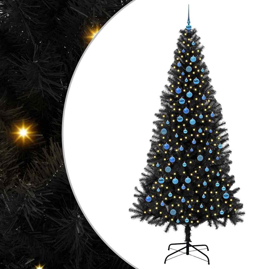 Juletræ med 300 LED'er med stativ Sort 240 cm PVC