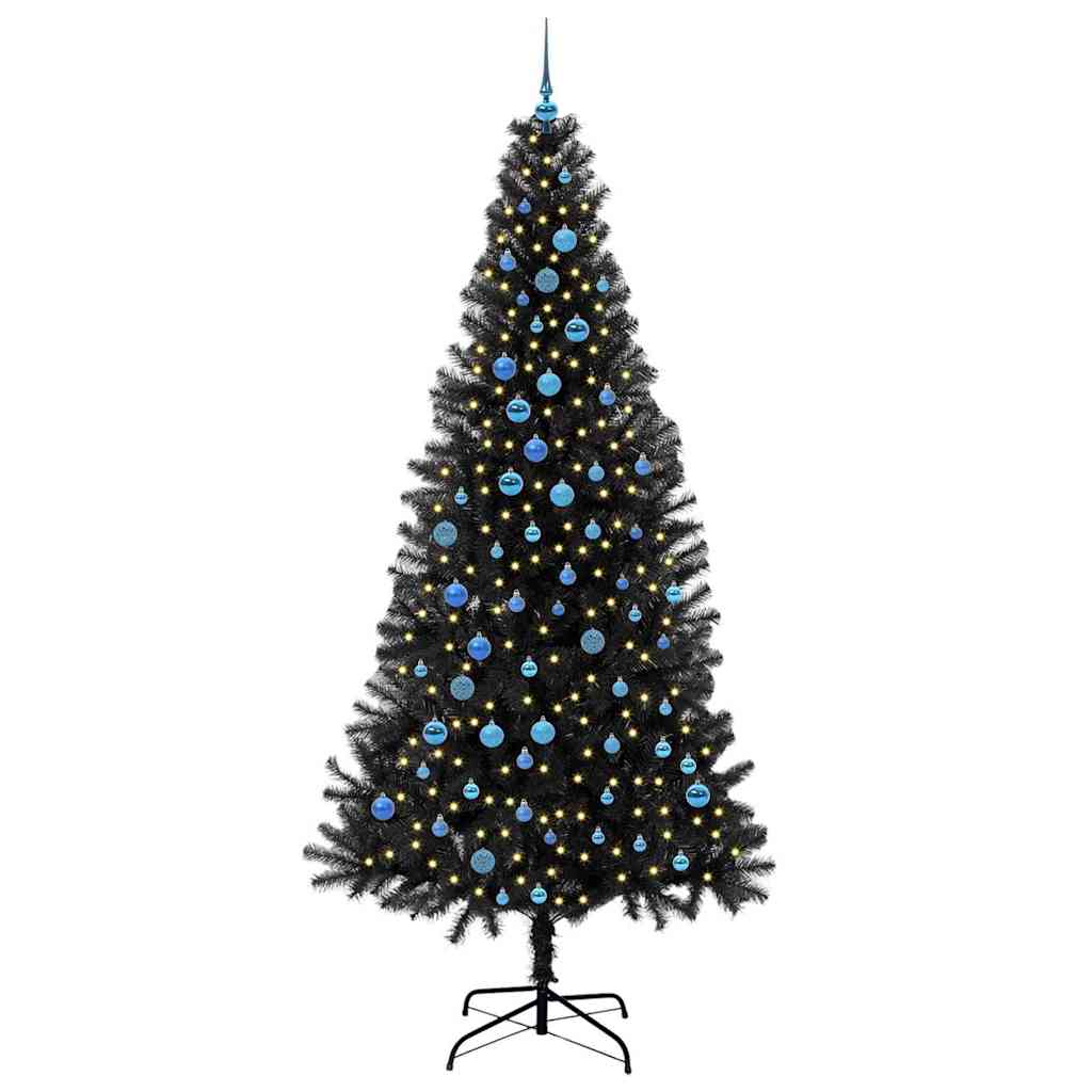 Juletræ med 300 LED'er med stativ Sort 240 cm PVC