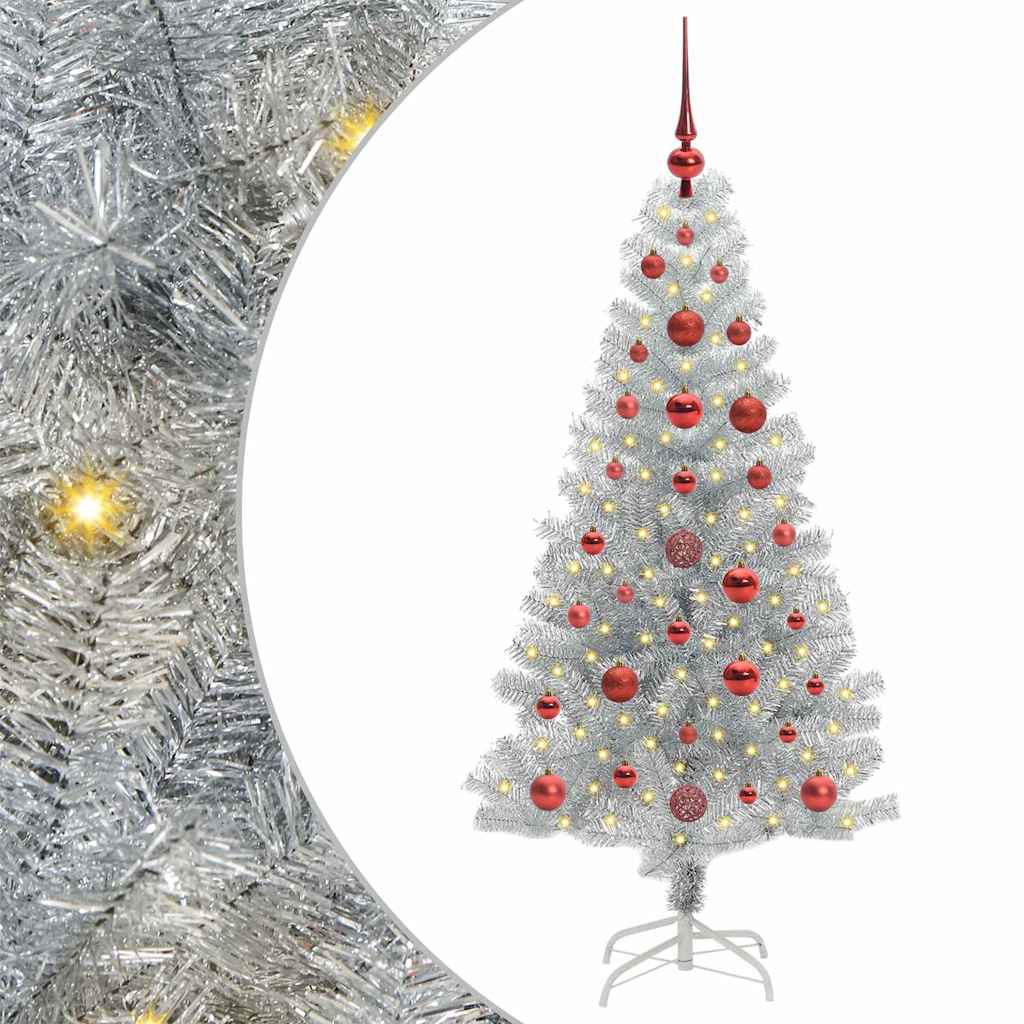 Juletræ med 150 LED'er med stativ Sølv 120 cm PET