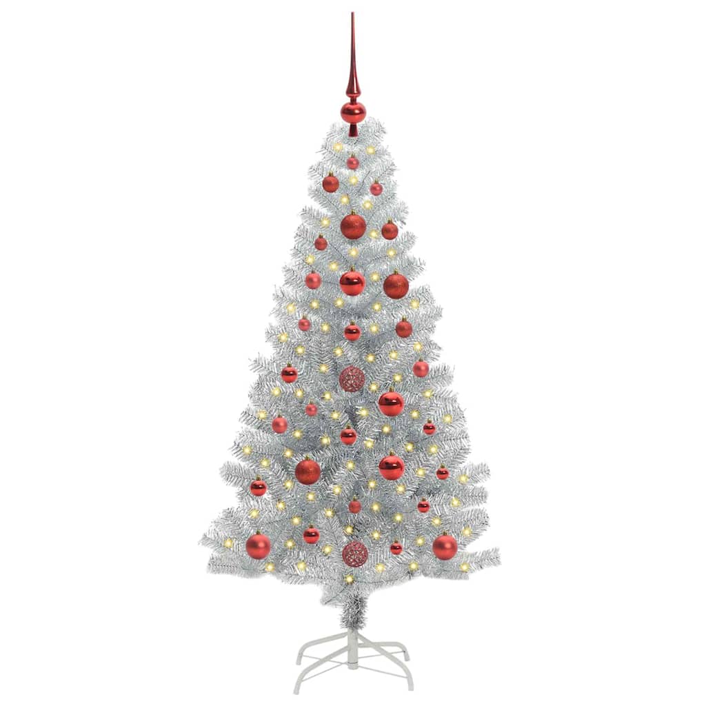 Juletræ med 150 LED'er med stativ Sølv 120 cm PET
