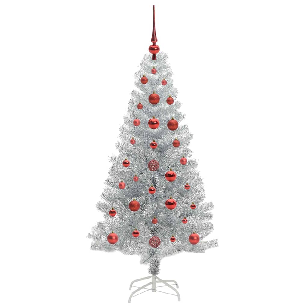 Juletræ med 150 LED'er med stativ Sølv 120 cm PET
