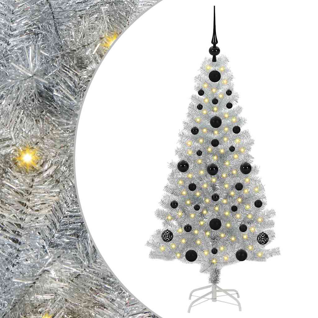 Juletræ med 150 LED'er med stativ Sølv 120 cm PET
