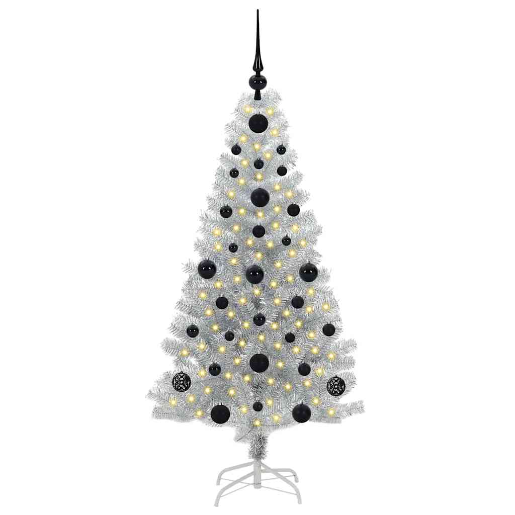 Juletræ med 150 LED'er med stativ Sølv 120 cm PET