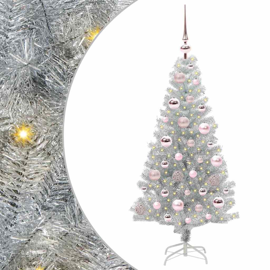 Juletræ med 150 LED'er med stativ Sølv 120 cm PET