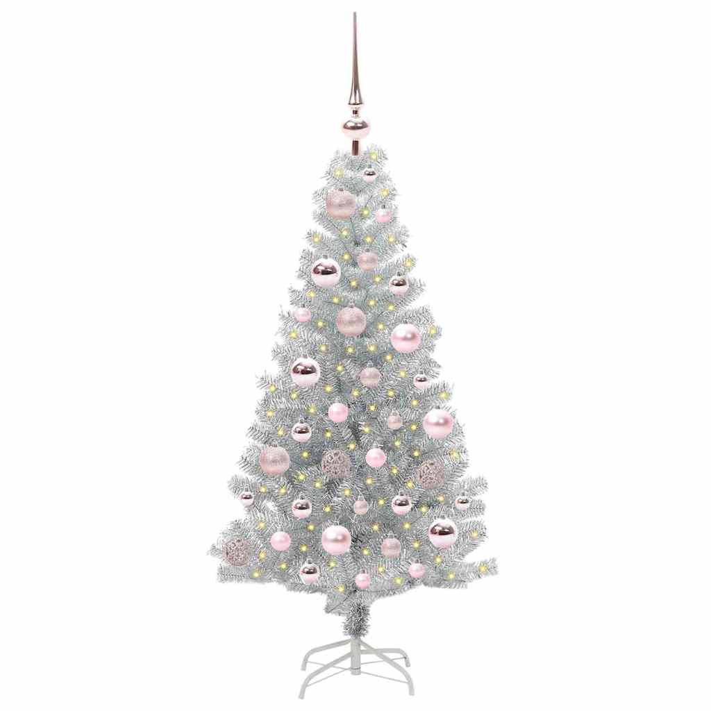 Juletræ med 150 LED'er med stativ Sølv 120 cm PET