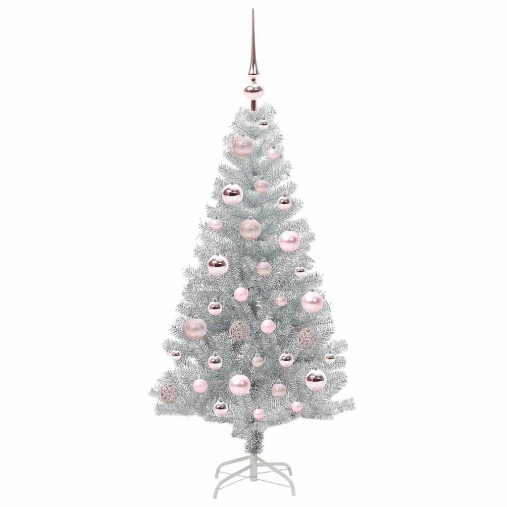 Juletræ med 150 LED'er med stativ Sølv 120 cm PET