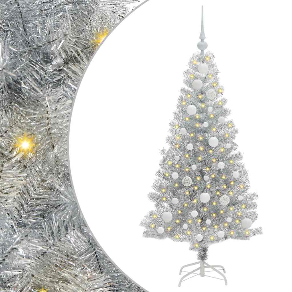 Juletræ med 150 LED'er med stativ Sølv 120 cm PET