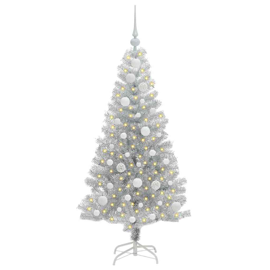 Juletræ med 150 LED'er med stativ Sølv 120 cm PET
