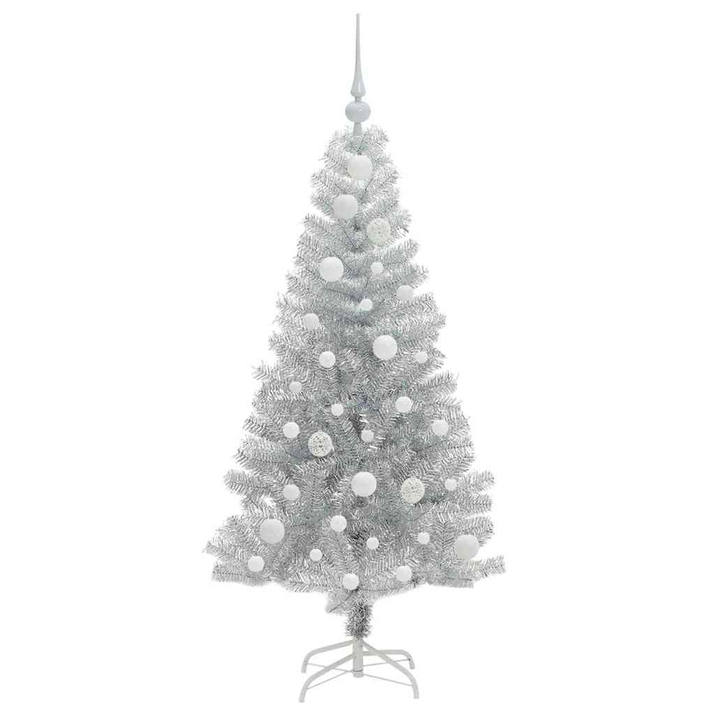 Juletræ med 150 LED'er med stativ Sølv 120 cm PET
