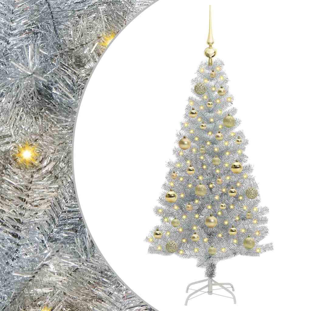 Juletræ med 150 LED'er med stativ Sølv 120 cm PET