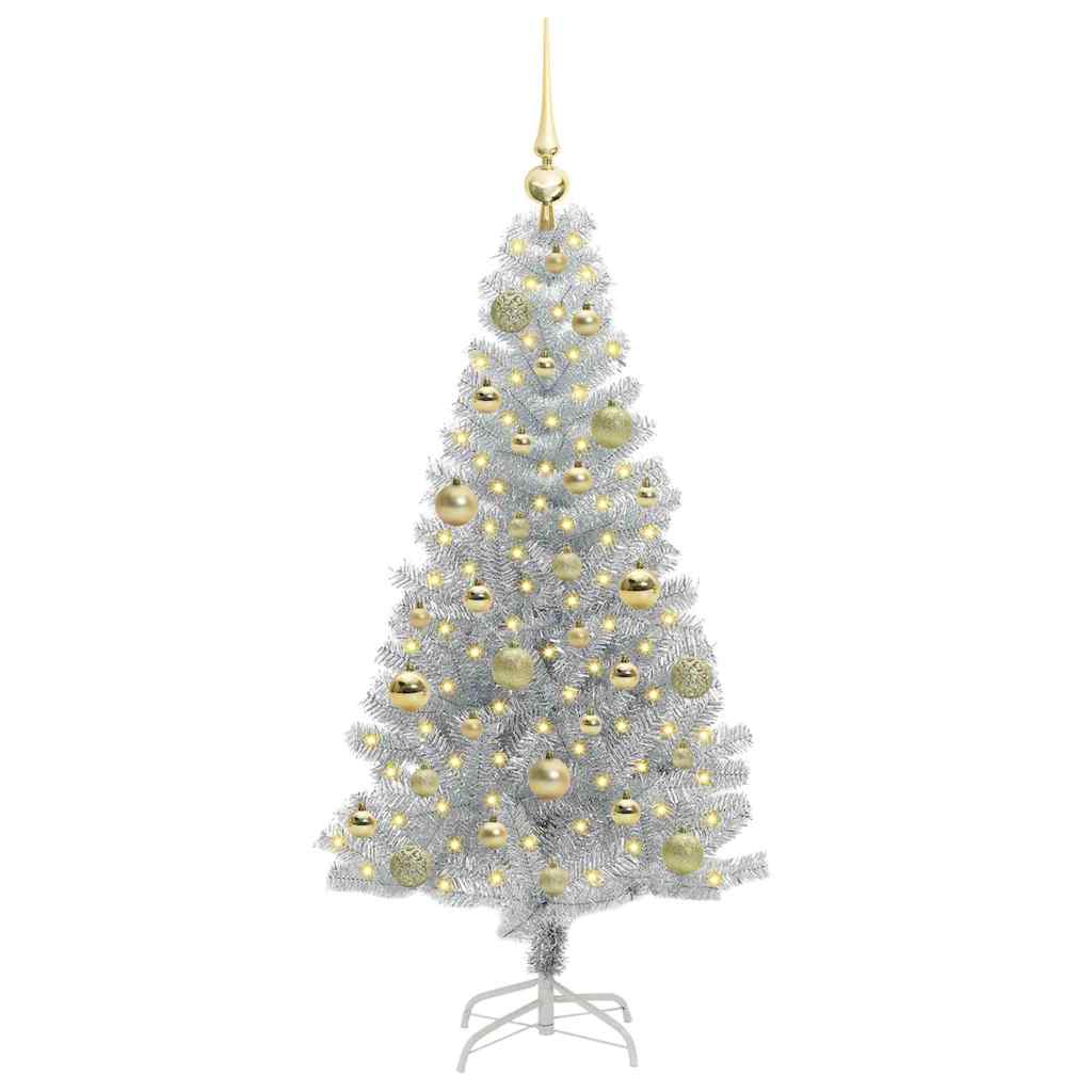 Juletræ med 150 LED'er med stativ Sølv 120 cm PET