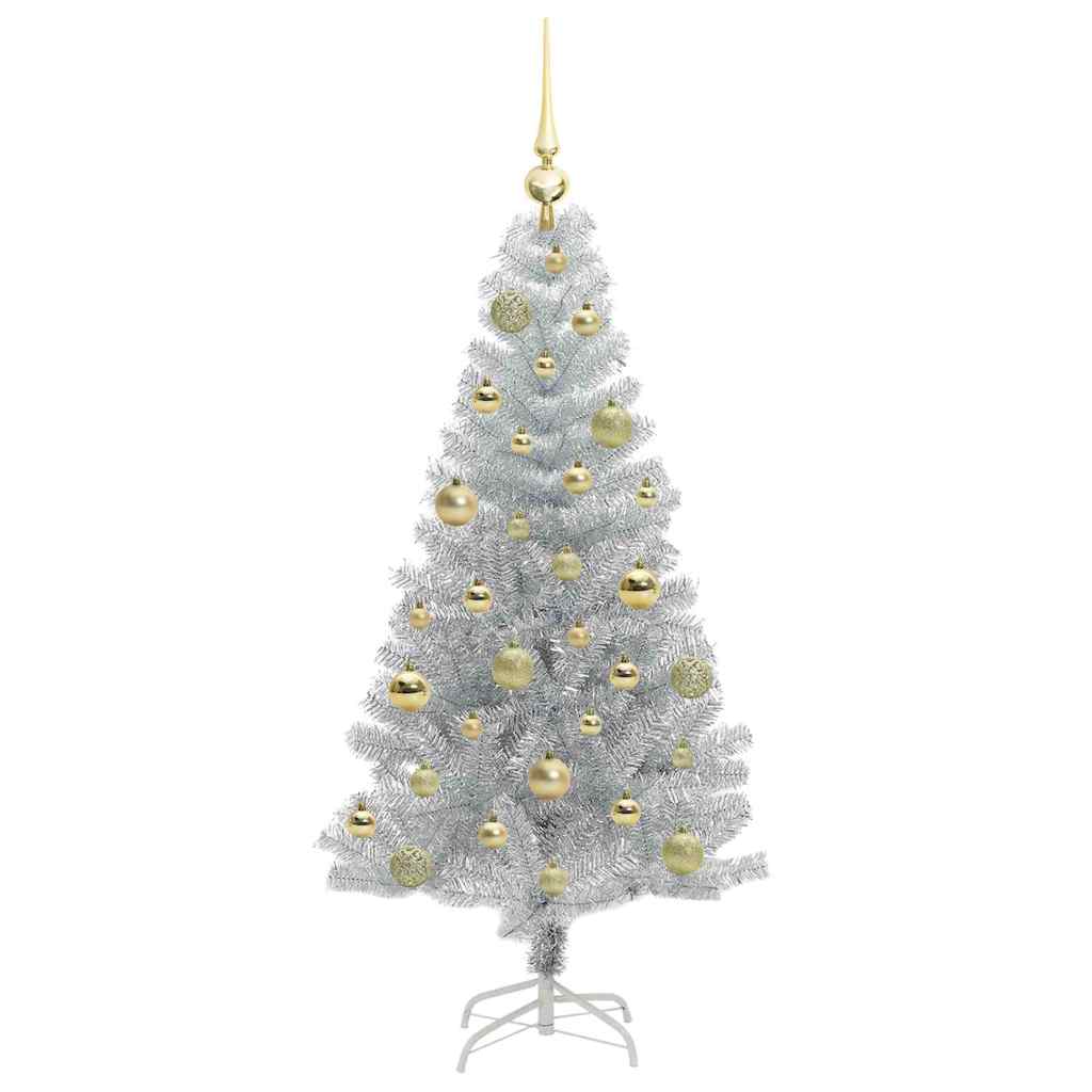 Juletræ med 150 LED'er med stativ Sølv 120 cm PET