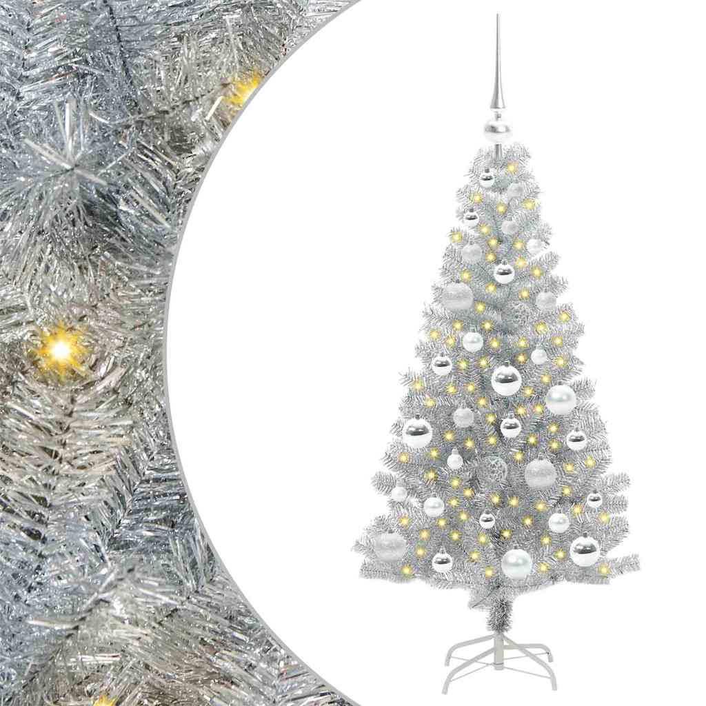 Juletræ med 150 LED'er med stativ Sølv 120 cm PET