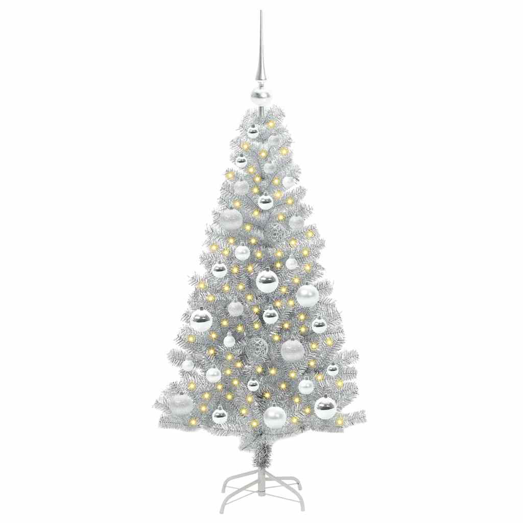 Juletræ med 150 LED'er med stativ Sølv 120 cm PET