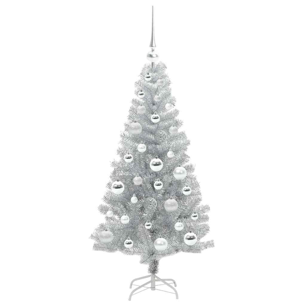 Juletræ med 150 LED'er med stativ Sølv 120 cm PET