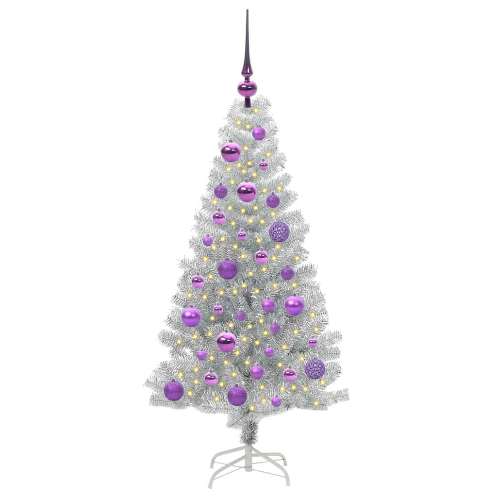 Juletræ med 150 LED'er med stativ Sølv 120 cm PET