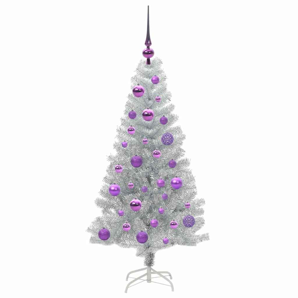 Juletræ med 150 LED'er med stativ Sølv 120 cm PET
