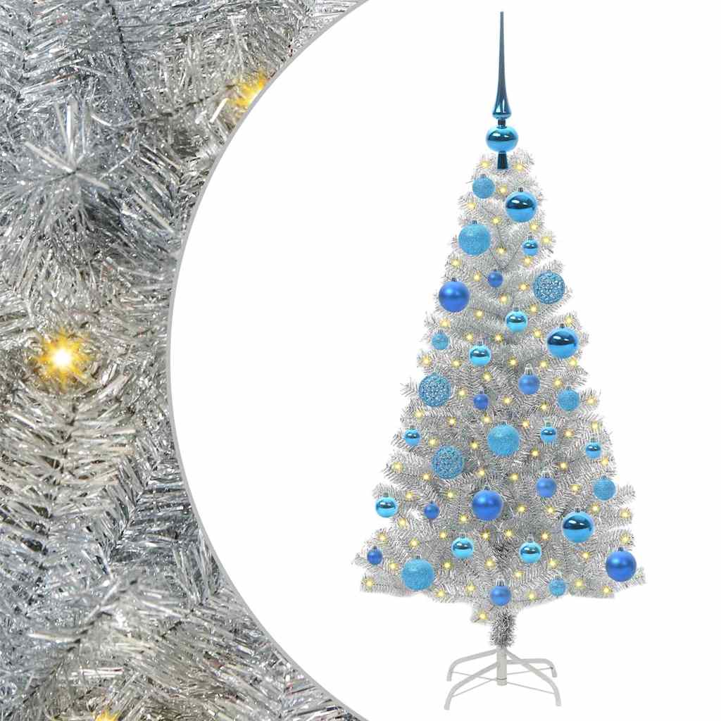 Juletræ med 150 LED'er med stativ Sølv 120 cm PET