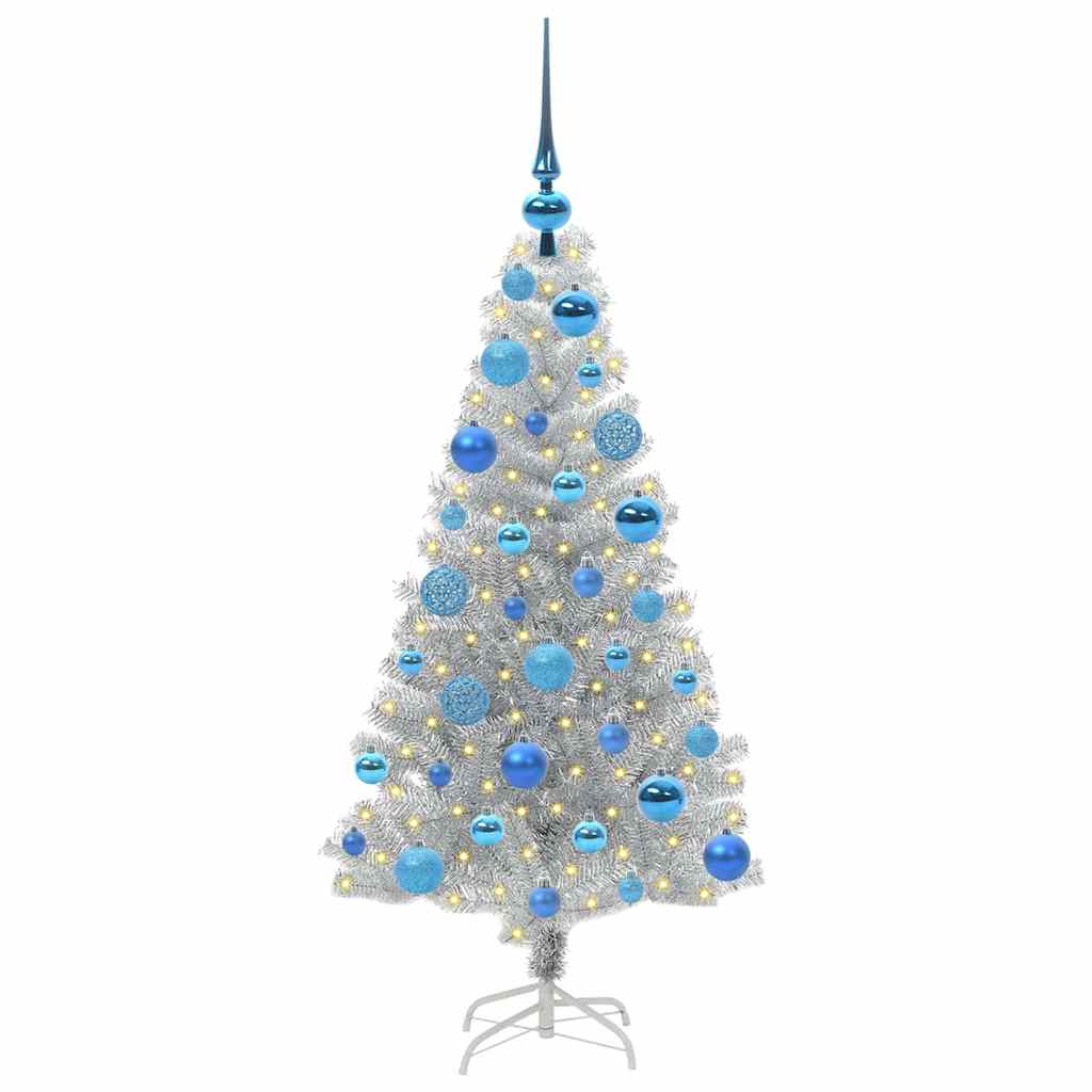 Juletræ med 150 LED'er med stativ Sølv 120 cm PET